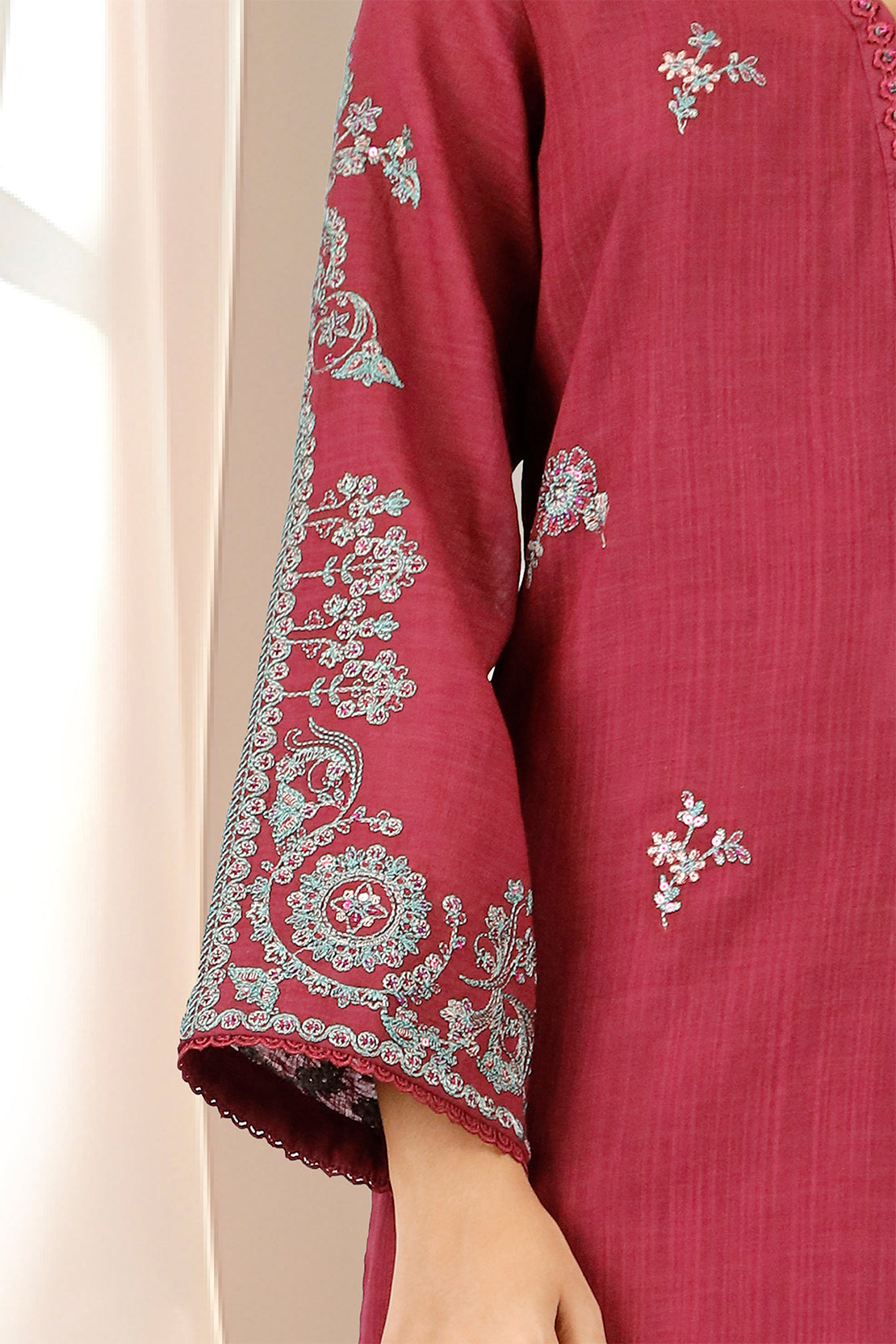 Unstitched Solid Embroidered Cotton Khaddar 2 Piece (Shirt/Trouser)