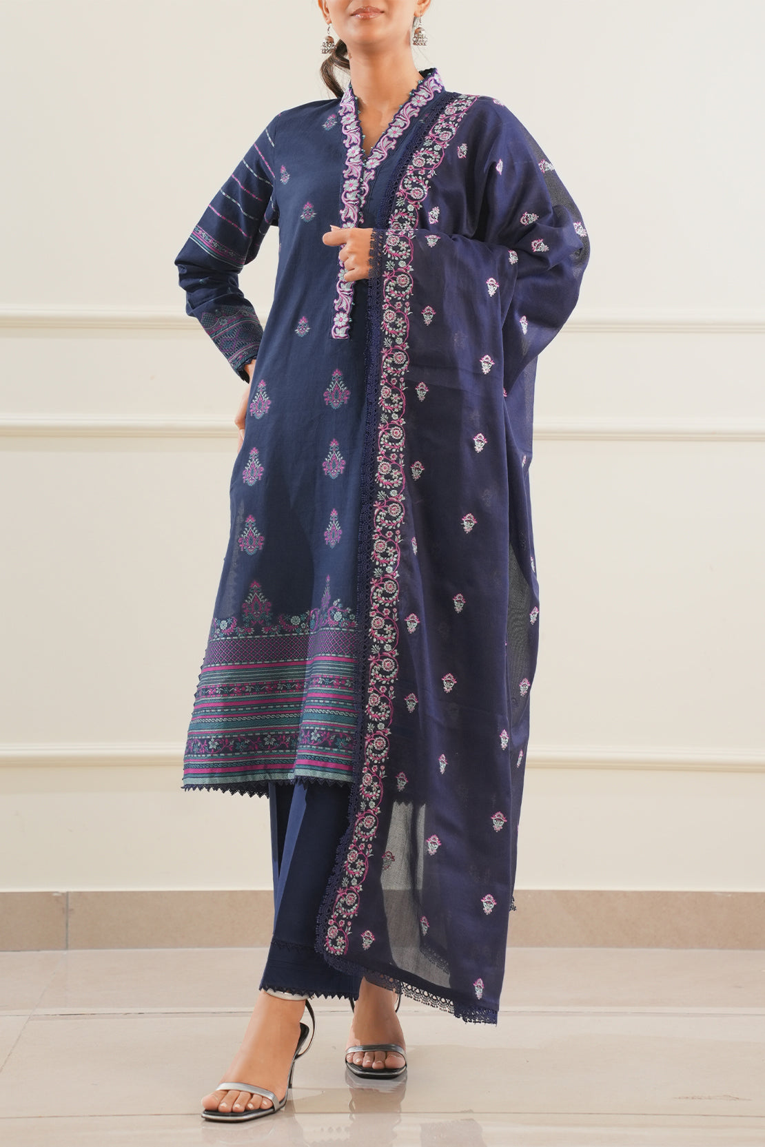 Unstitched Embroidered Jacquard Cotton 3 Piece