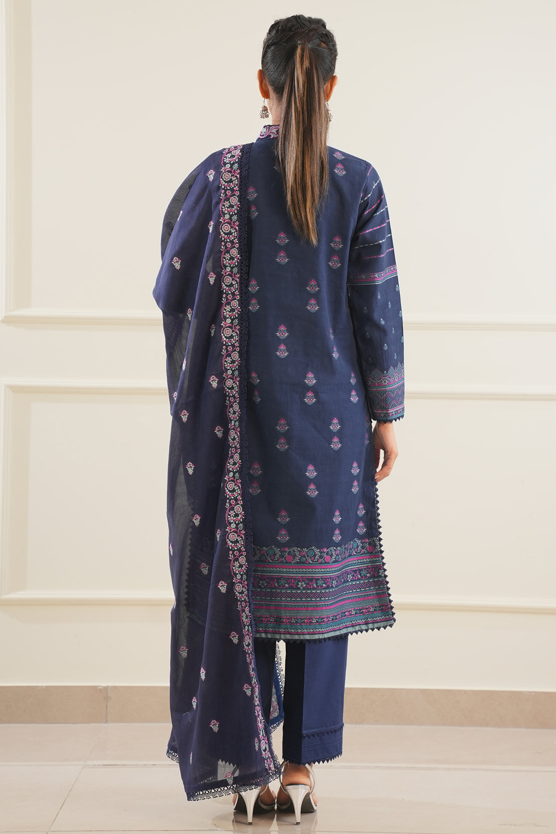 Unstitched Embroidered Jacquard Cotton 3 Piece