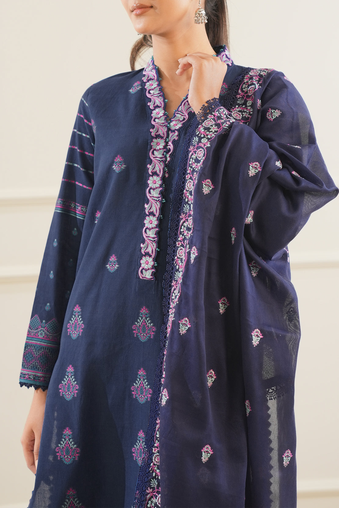 Unstitched Embroidered Jacquard Cotton 3 Piece