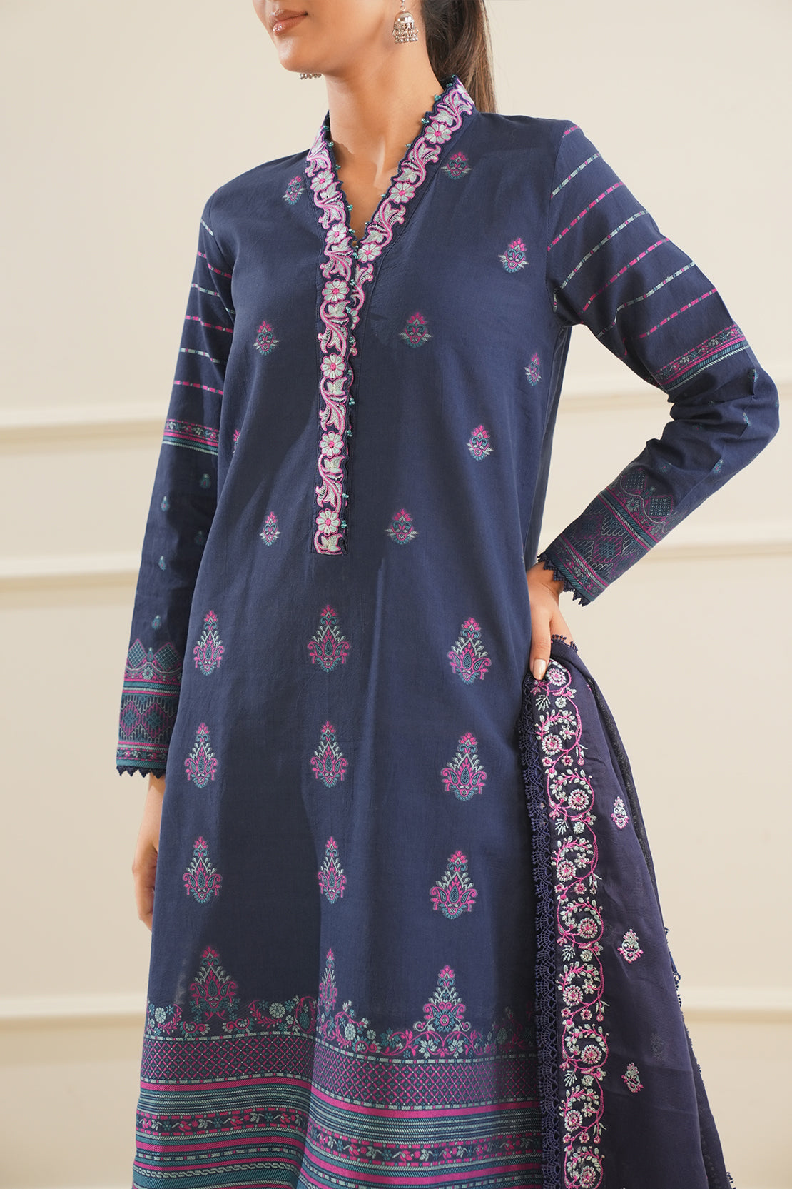 Unstitched Embroidered Jacquard Cotton 3 Piece