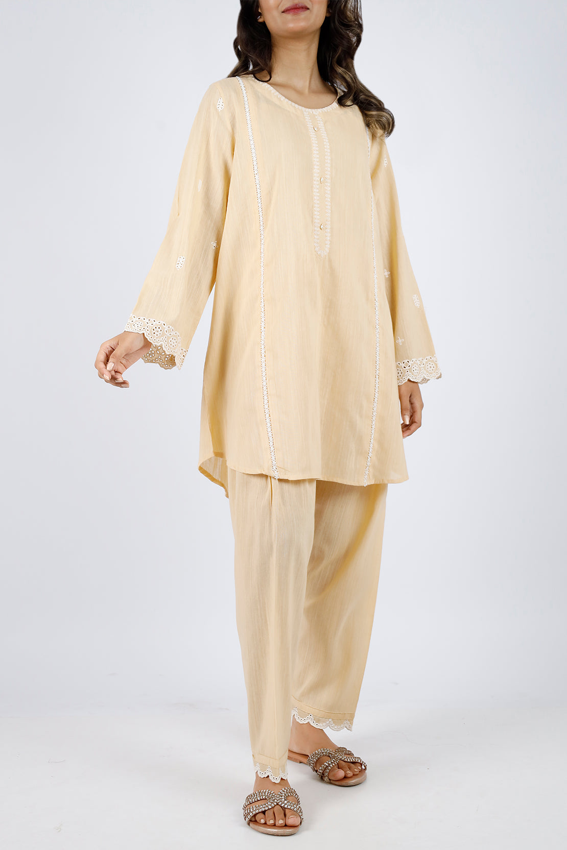 Solid Embroidered Zari Filament Stitched 2 Piece (Shirt/Trouser)