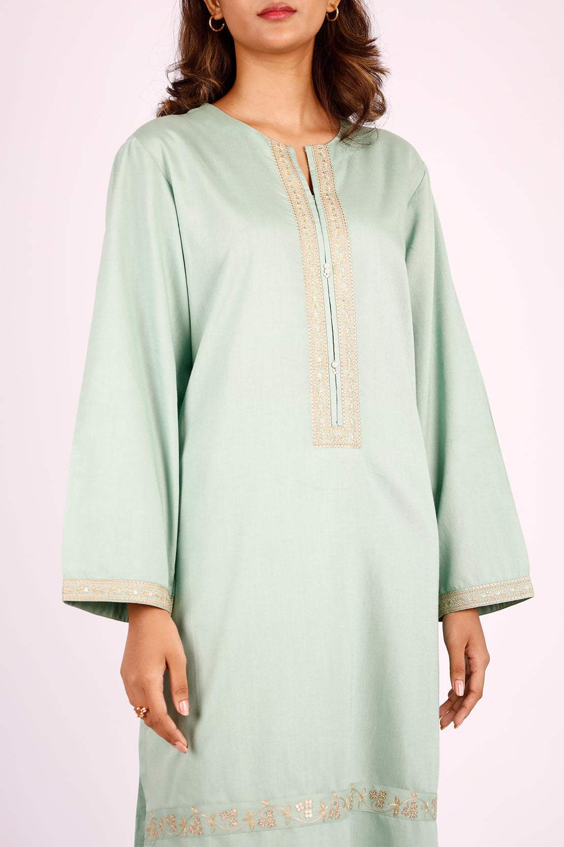 Solid Embroidered Cotton Stitched 2 Piece (Shirt/Trouser)