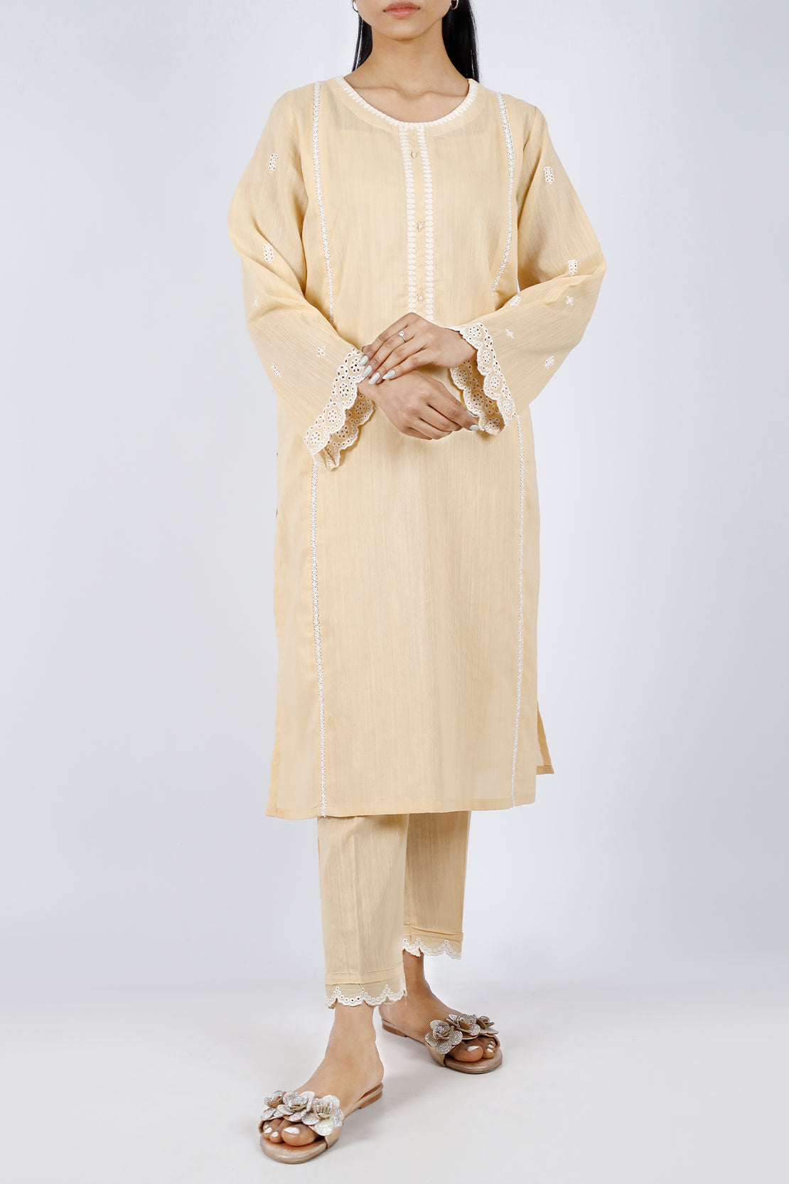 Solid Embroidered Zari Filament Stitched 2 Piece (Shirt/Trouser)