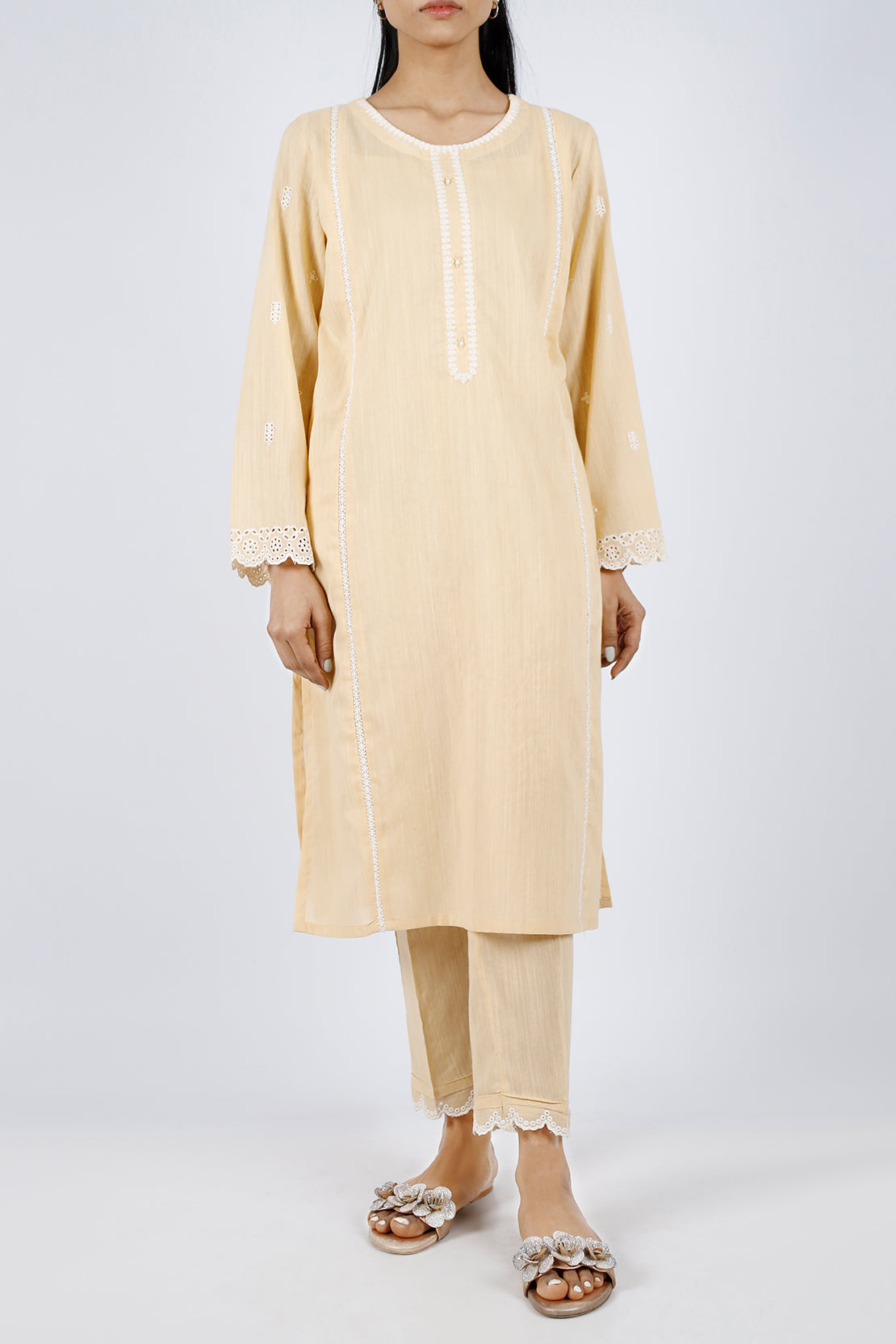 Solid Embroidered Zari Filament Stitched 2 Piece (Shirt/Trouser)