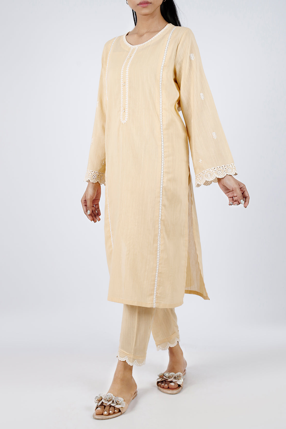 Solid Embroidered Zari Filament Stitched 2 Piece (Shirt/Trouser)