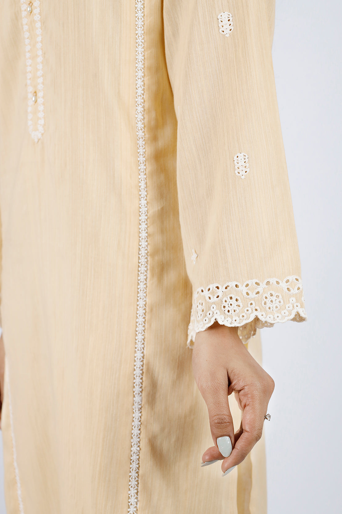 Solid Embroidered Zari Filament Stitched 2 Piece (Shirt/Trouser)