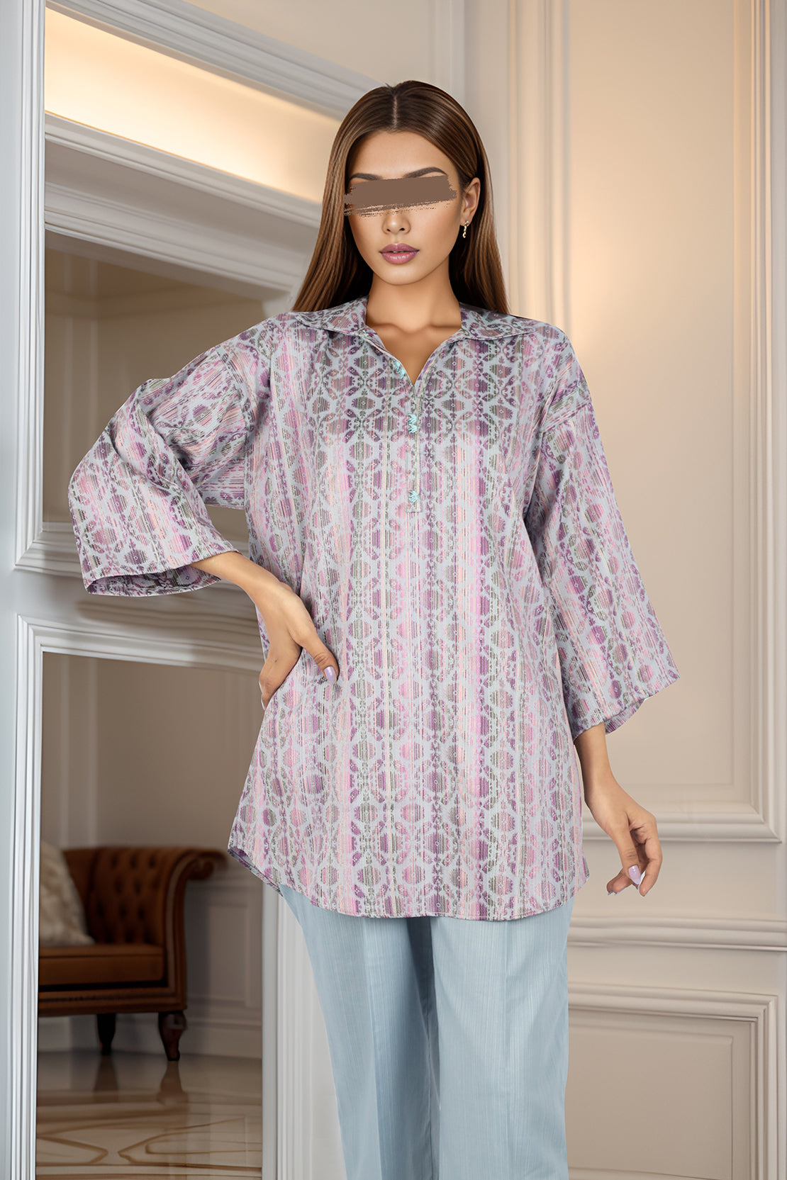 Jacquard Cotton Stitched Shirt