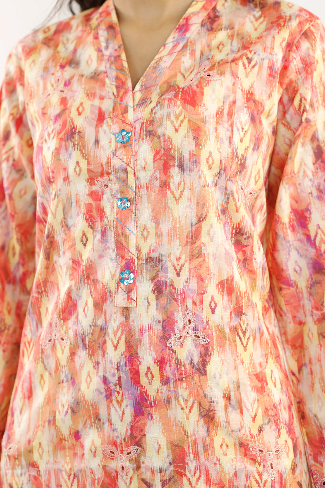 Printed Embroidered Cotton Jacquard Stitched 3 Piece