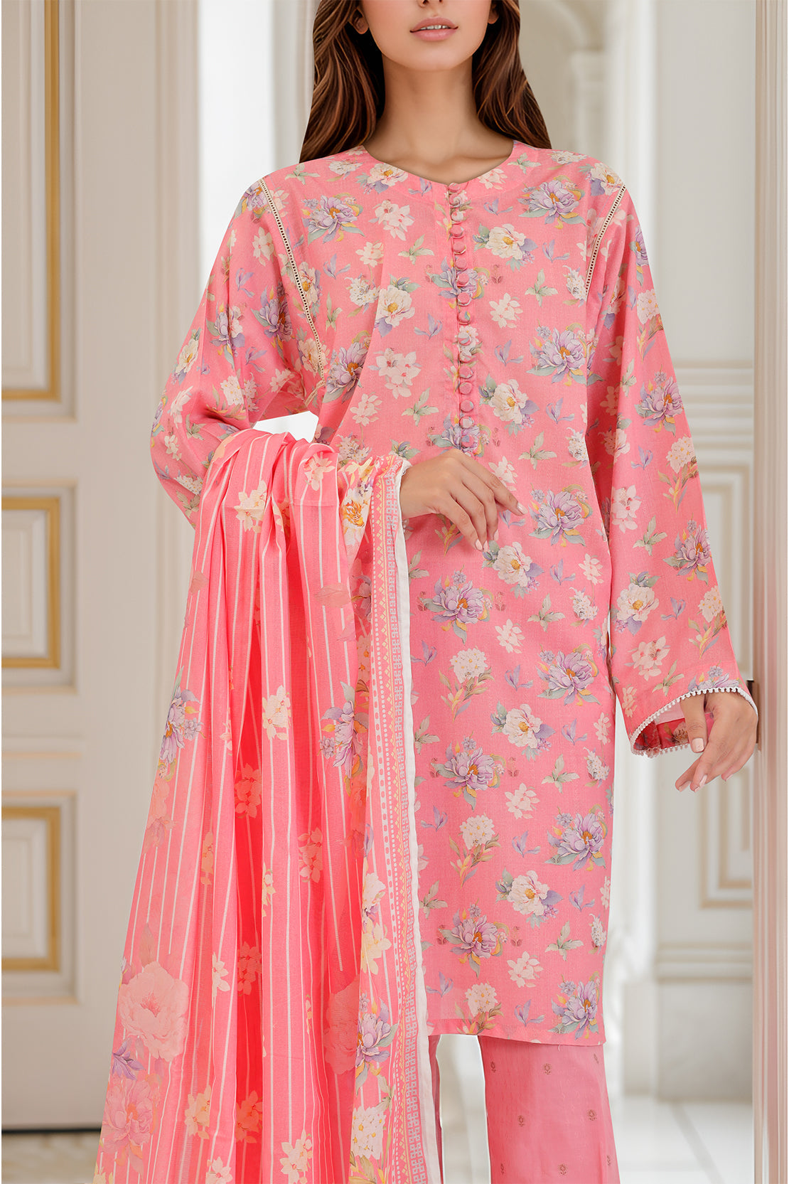Cotton Jacquard Stitched 2 Piece (Shirt/Dupatta)