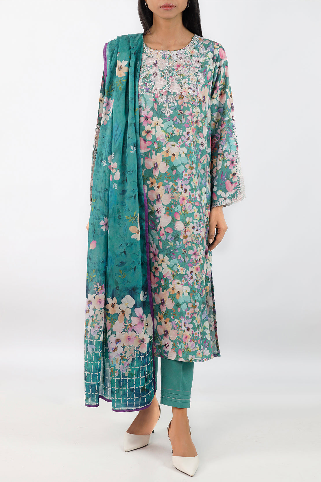 Embroidered Cotton Jacquard Stitched 3 Piece