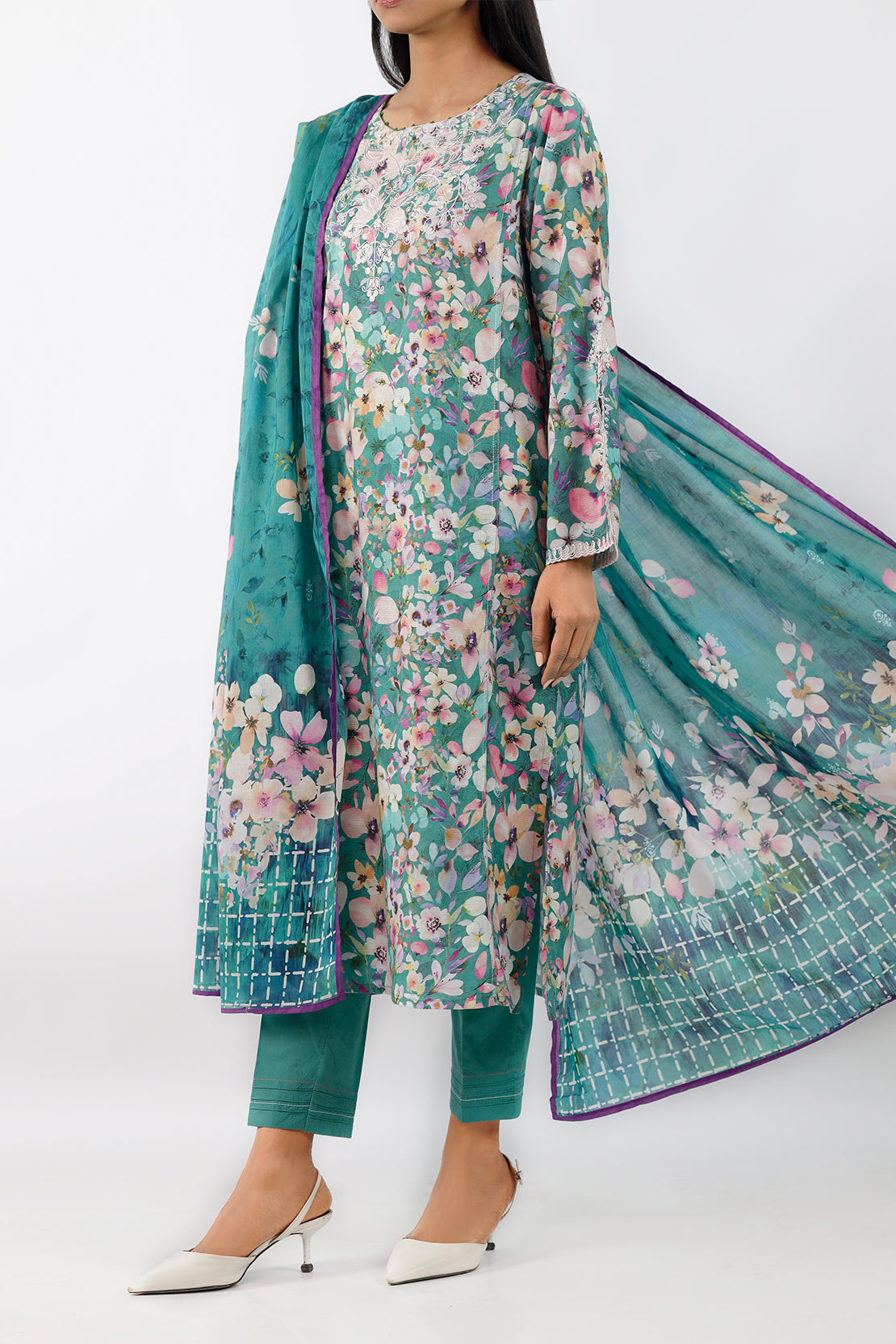 Embroidered Cotton Jacquard Stitched 3 Piece