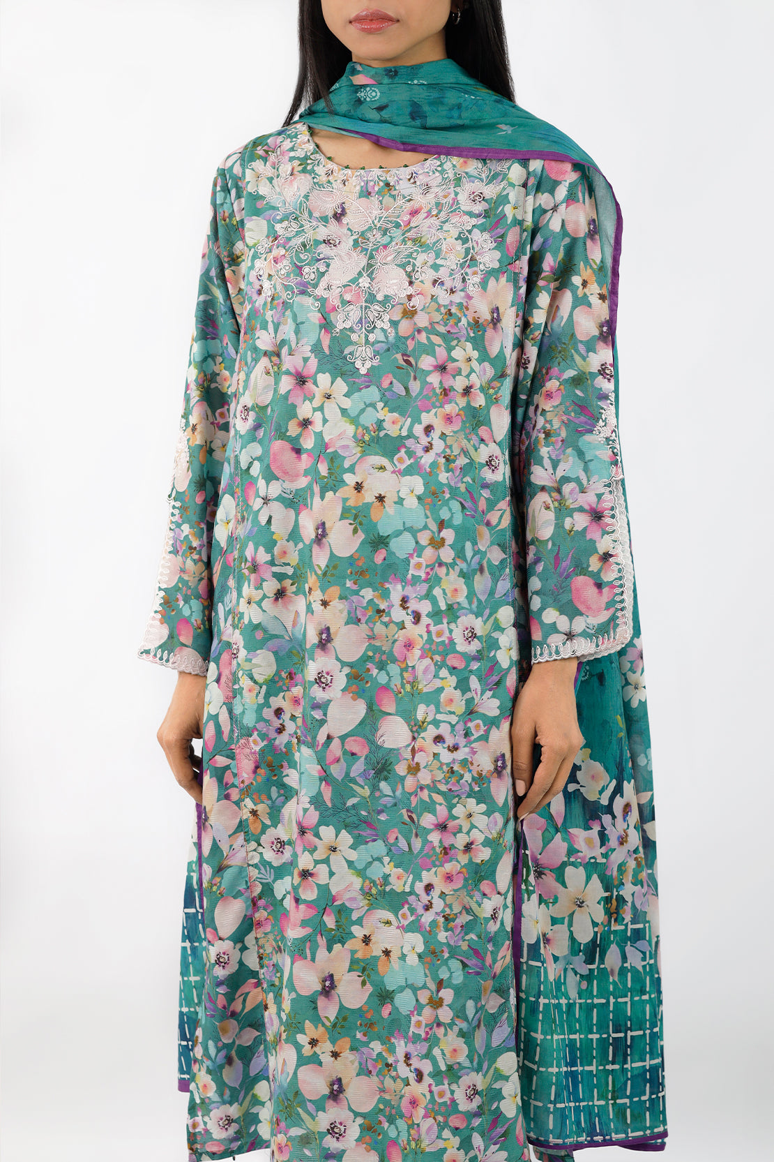 Embroidered Cotton Jacquard Stitched 3 Piece