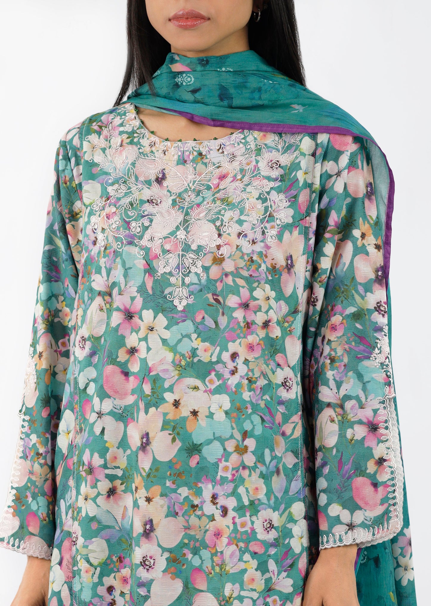 Embroidered Cotton Jacquard Stitched 3 Piece