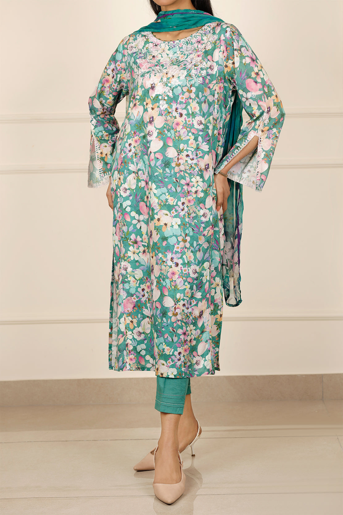 Embroidered Cotton Jacquard Stitched 3 Piece