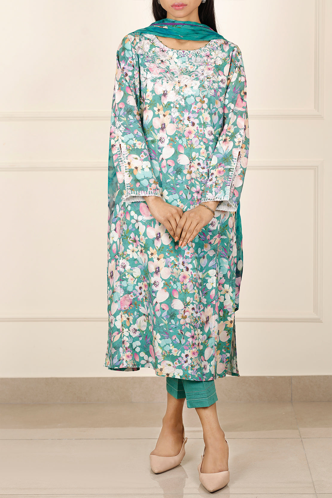 Embroidered Cotton Jacquard Stitched 3 Piece