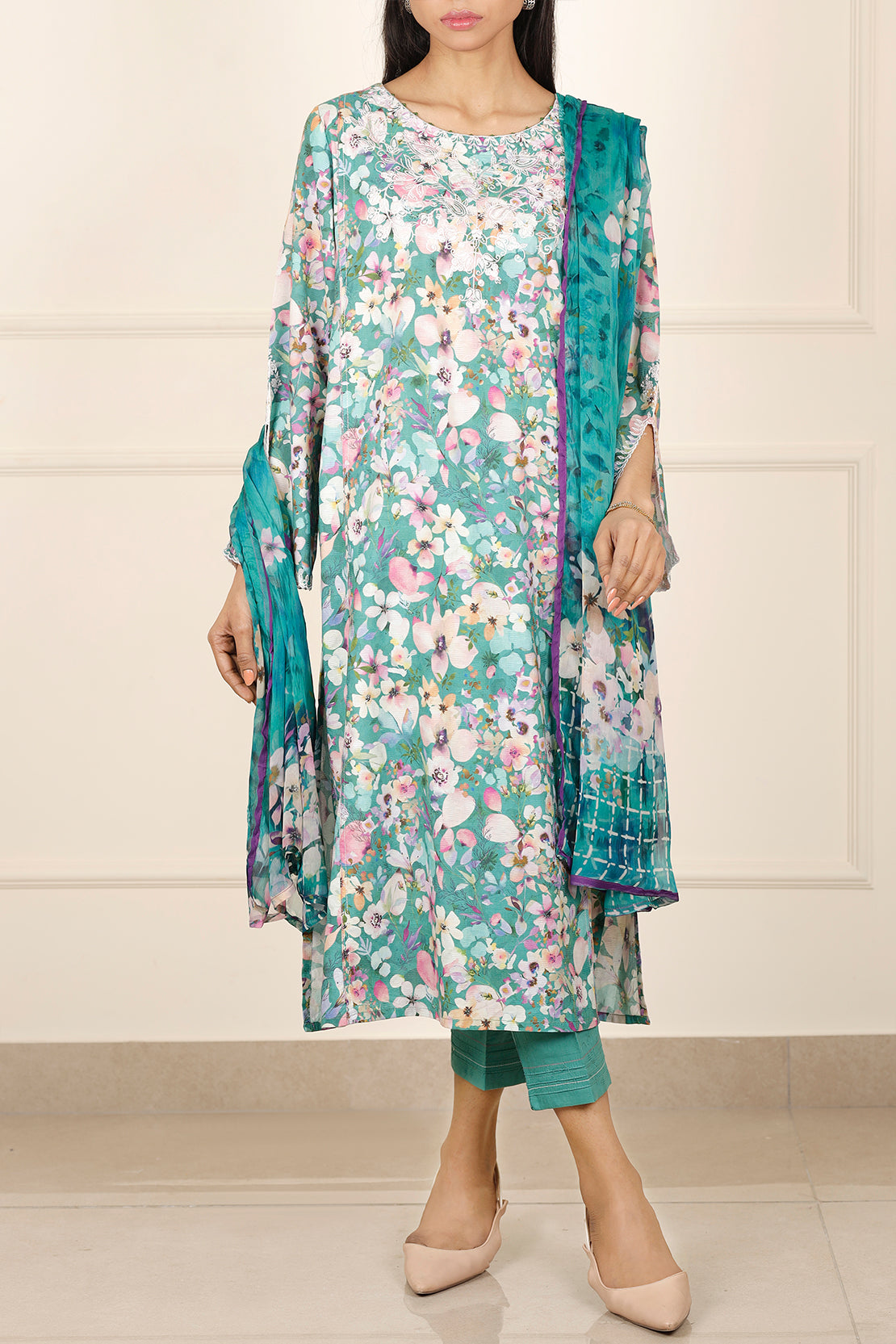 Embroidered Cotton Jacquard Stitched 3 Piece