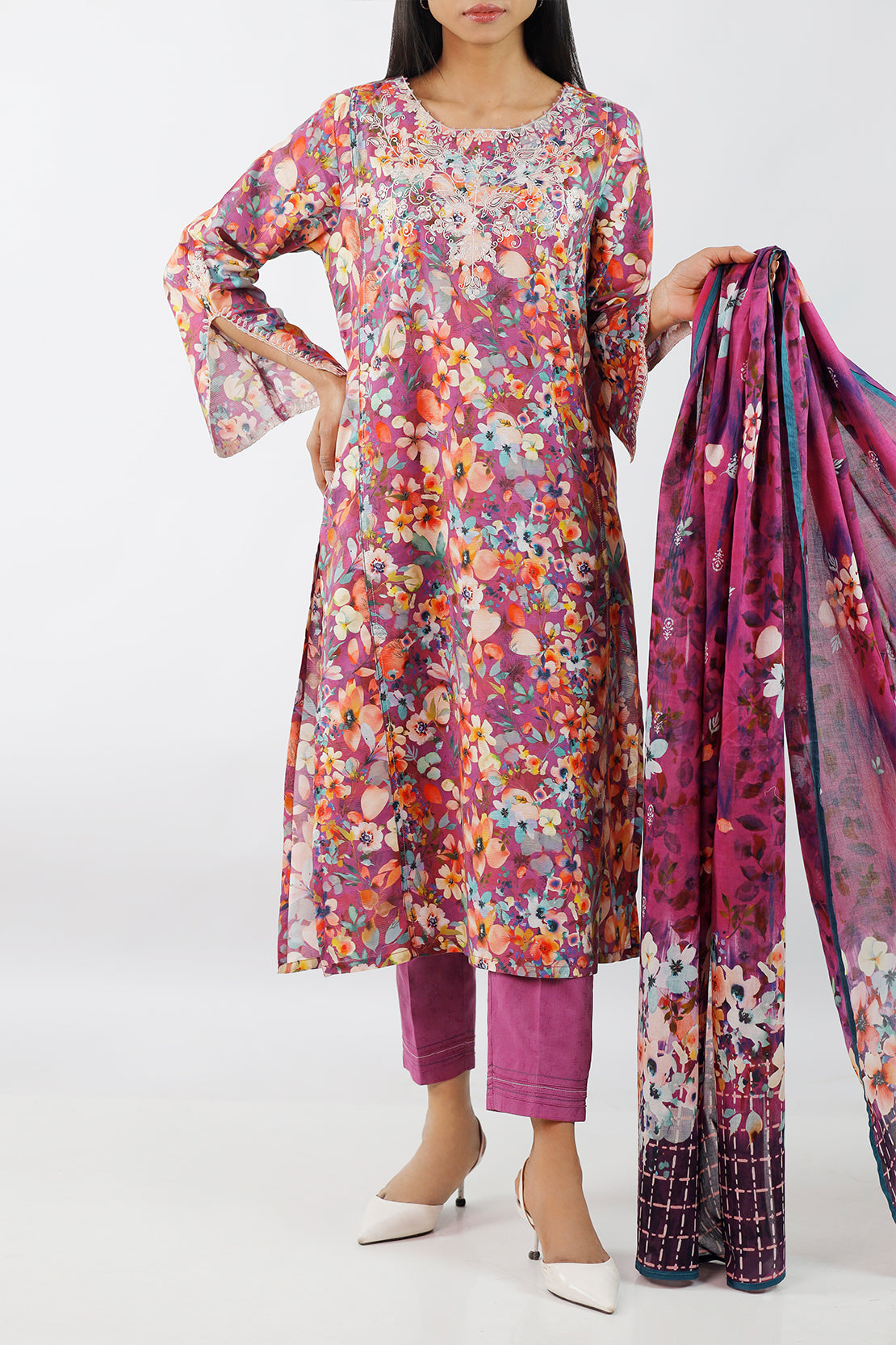 Embroidered Cotton Jacquard Stitched 3 Piece