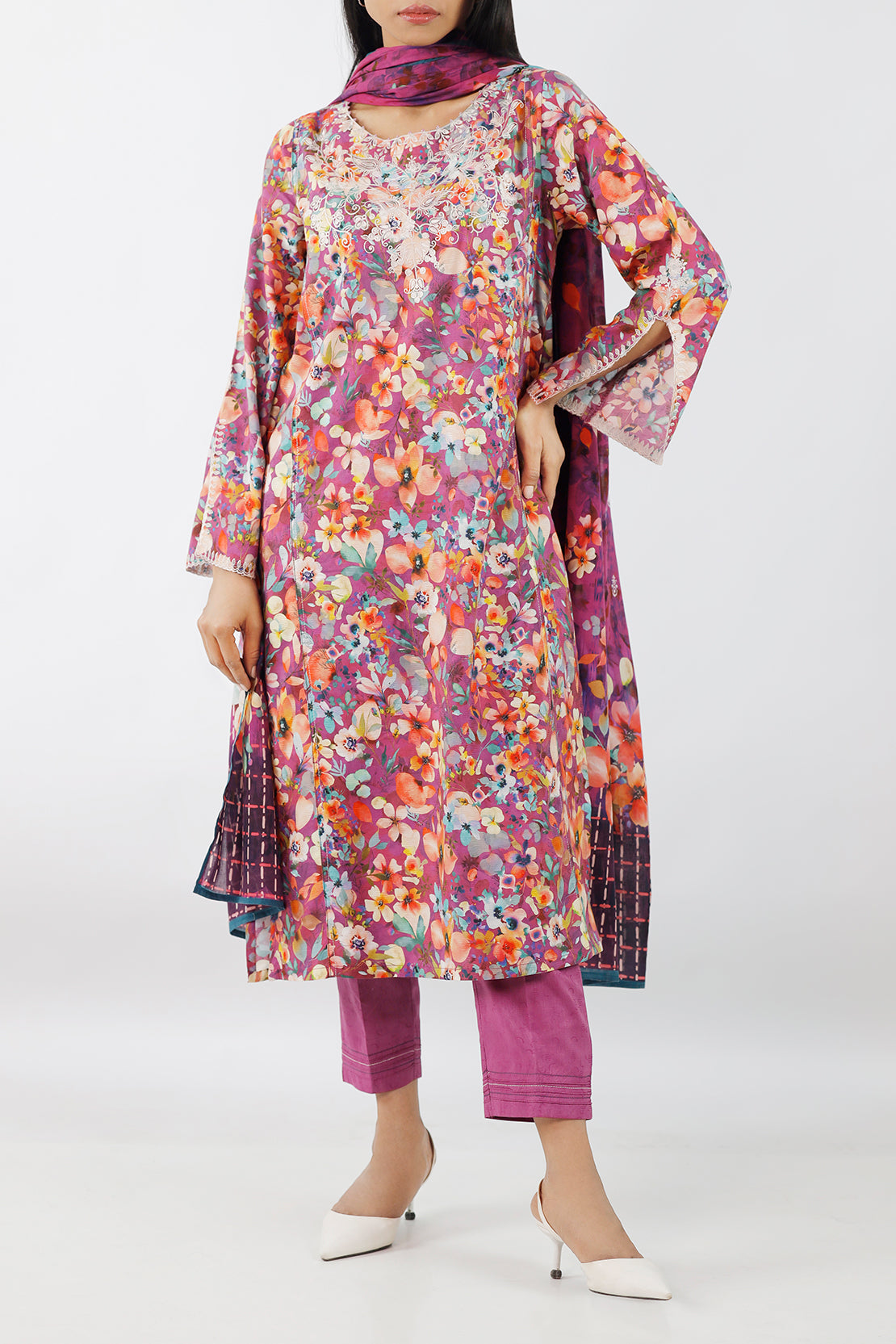 Embroidered Cotton Jacquard Stitched 3 Piece