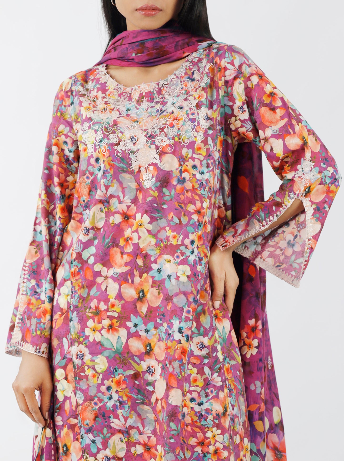 Embroidered Cotton Jacquard Stitched 3 Piece