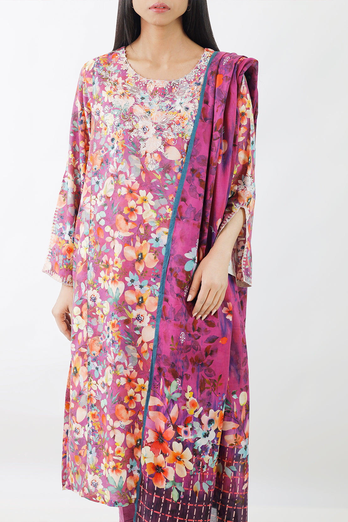 Embroidered Cotton Jacquard Stitched 3 Piece