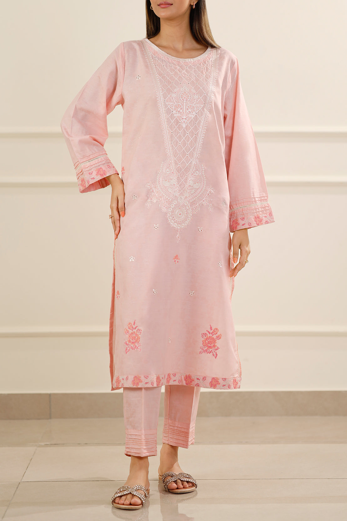 Cotton Jacquard Embroidered Stitched 2 Piece (Shirt/Trouser)