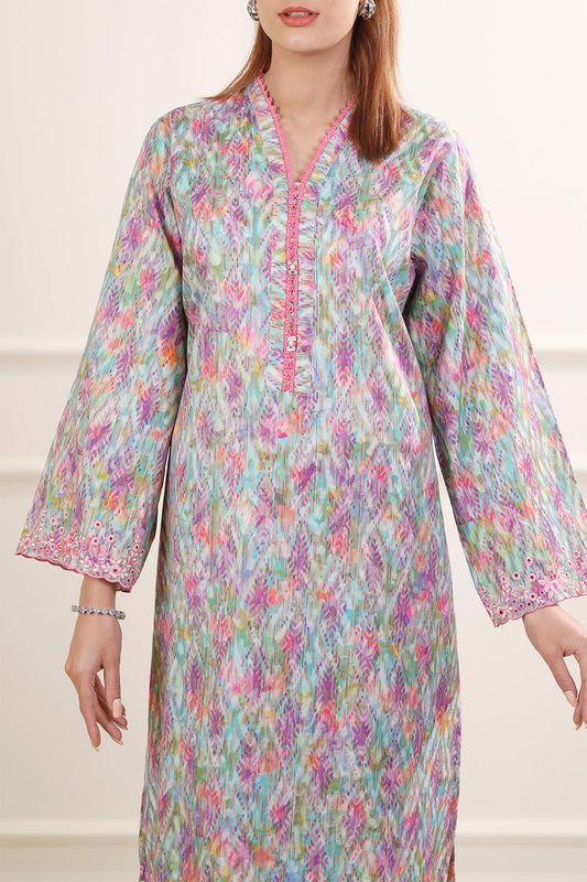 Printed Embroidered Jacquard Cotton Stitched Shirt
