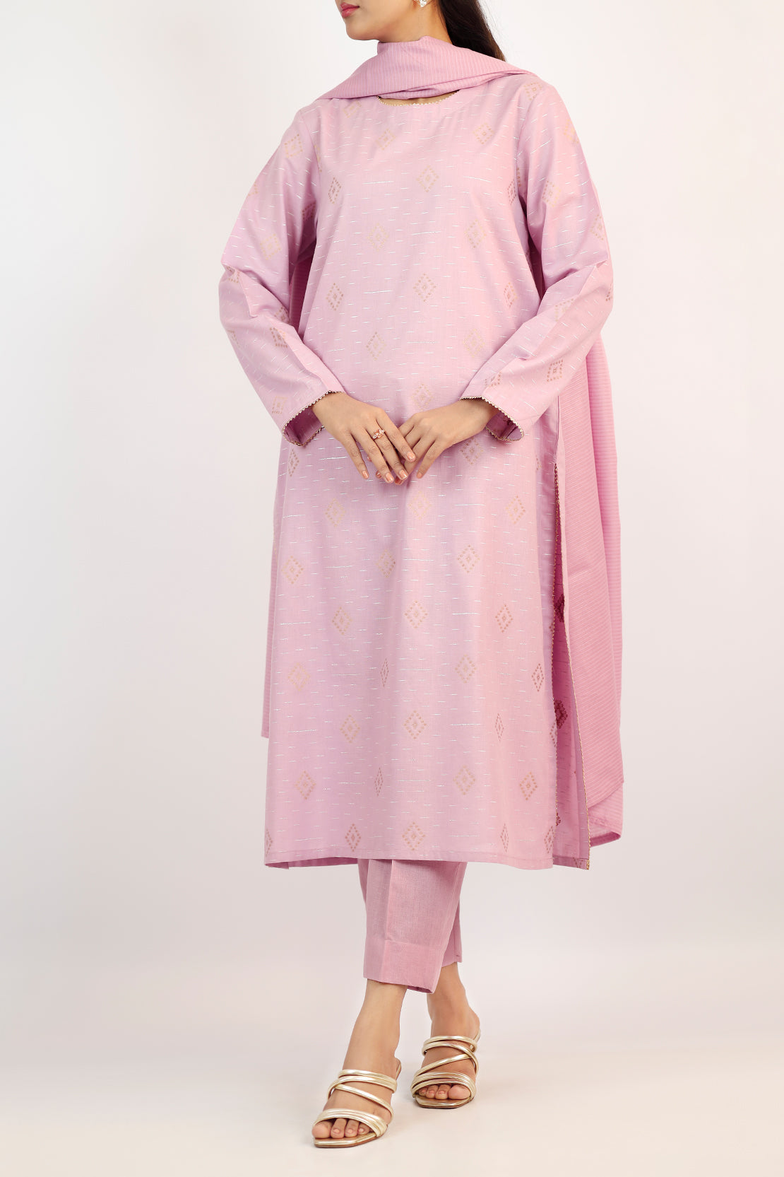 Cotton Jacquard Stitched 2 Piece (Shirt/Dupatta)