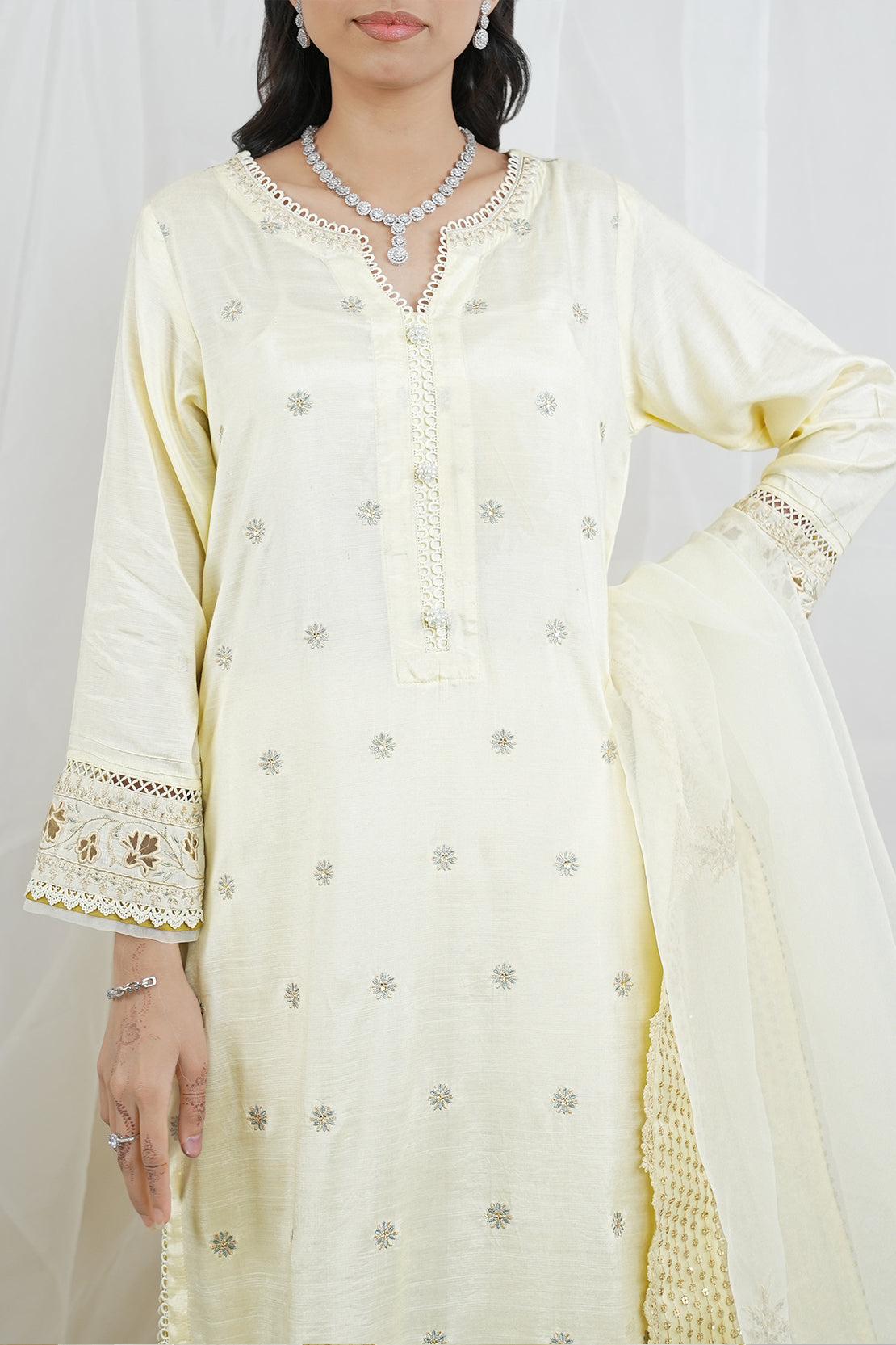 Luxury Pret Embroidered Raw Silk Stitched 3 Piece