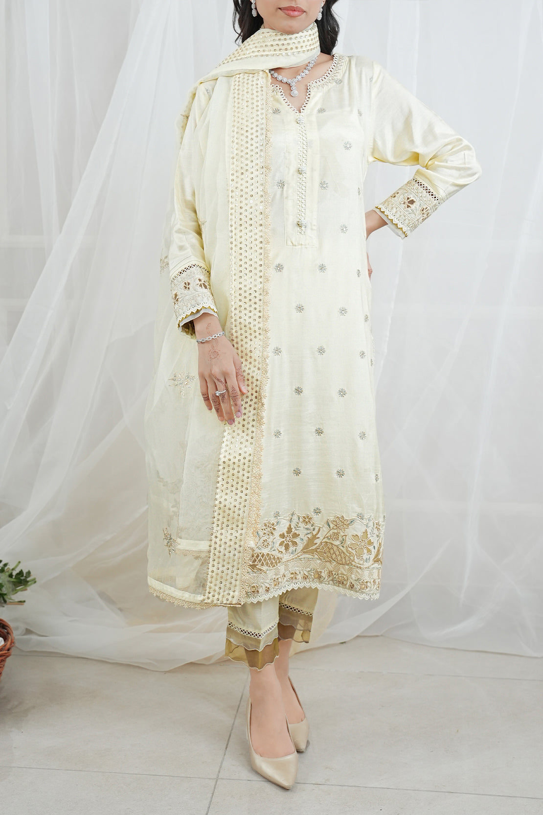 Luxury Pret Embroidered Raw Silk Stitched 3 Piece