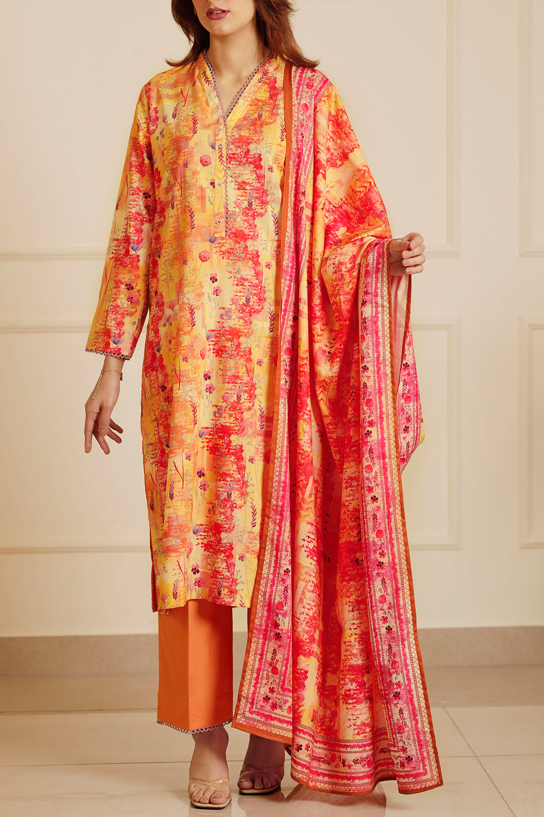 Printed Cotton Viscose Stitched 3 Piece