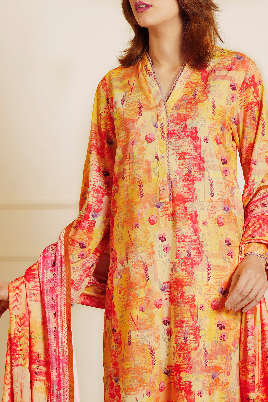 Printed Cotton Viscose Stitched 3 Piece