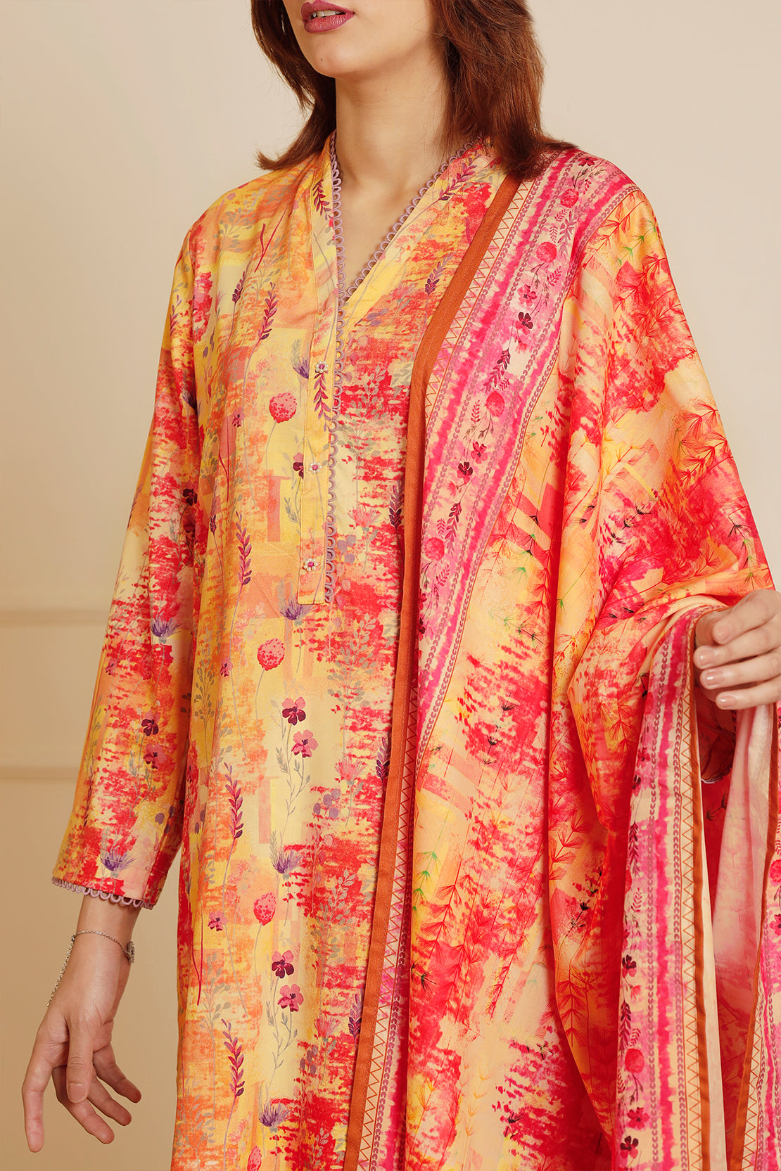 Printed Cotton Viscose Stitched 3 Piece