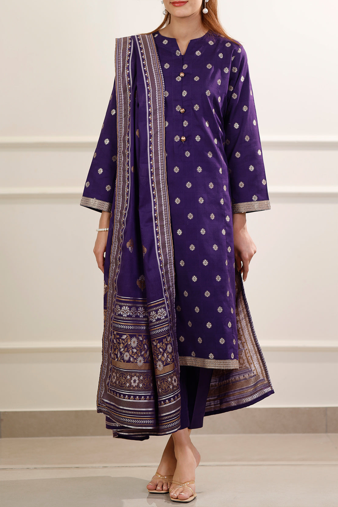 Cotton Jacquard Stitched 2 Piece (Shirt/Trouser)