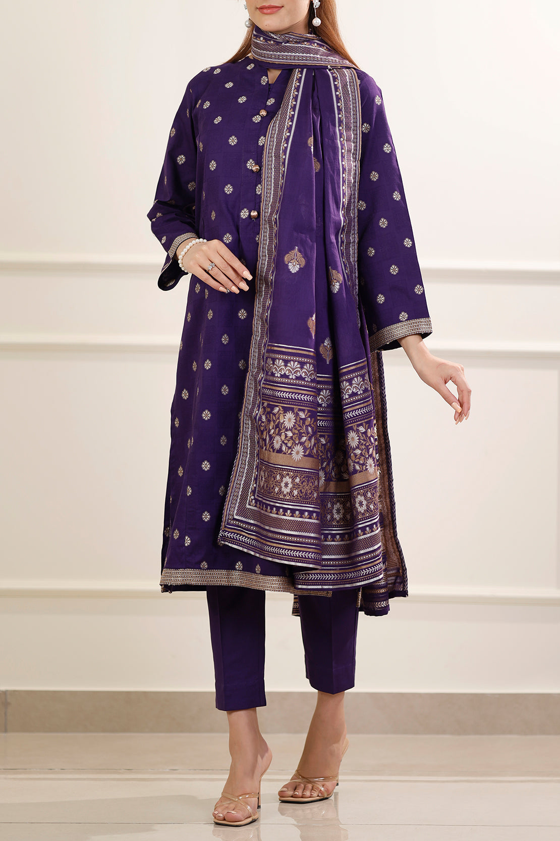 Cotton Jacquard Stitched 2 Piece (Shirt/Trouser)