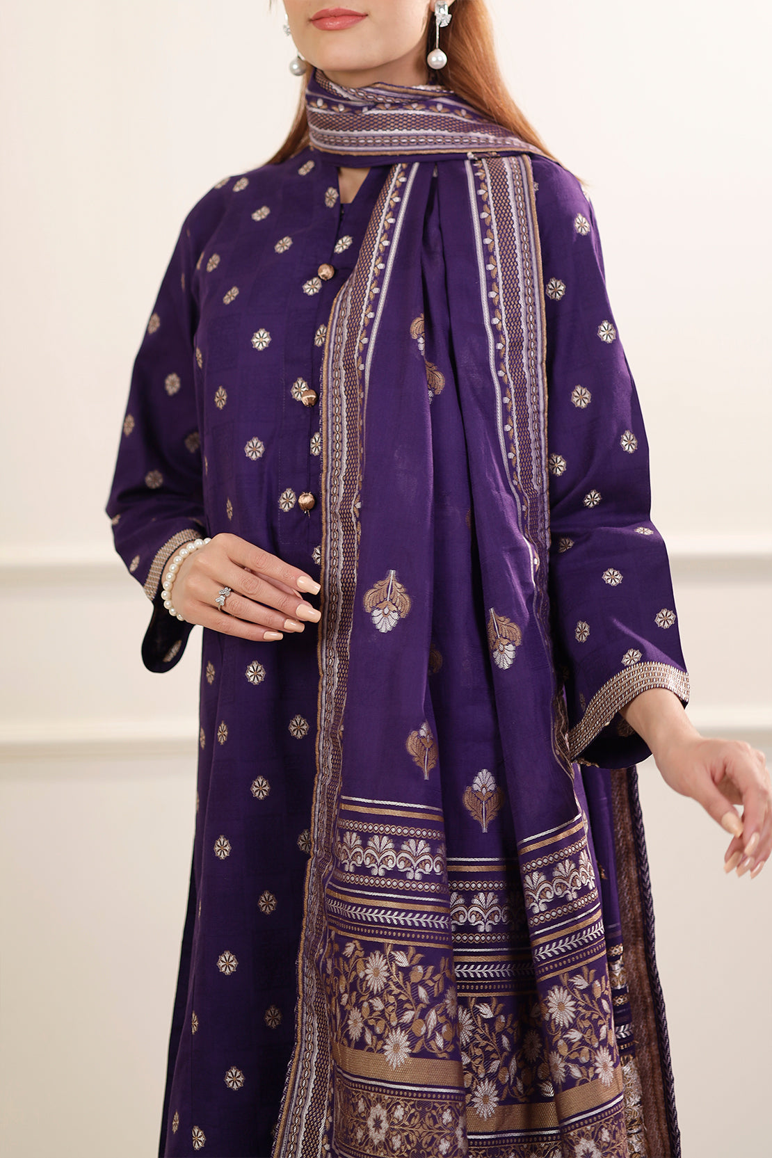 Cotton Jacquard Stitched 2 Piece (Shirt/Trouser)