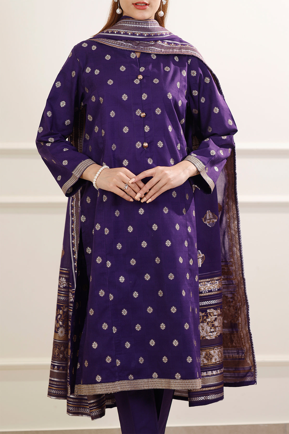 Cotton Jacquard Stitched 2 Piece (Shirt/Trouser)