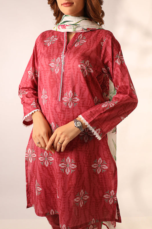 Printed Cotton Viscose Stitched 3 Piece