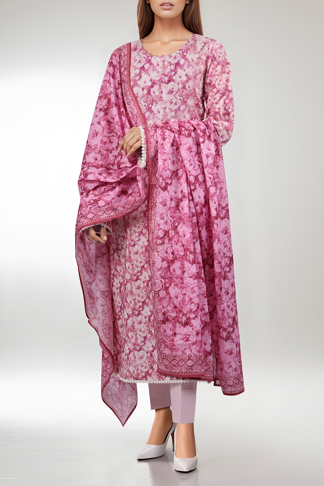 Unstitched Printed Lawn 3 Piece With Chiffon Dupatta