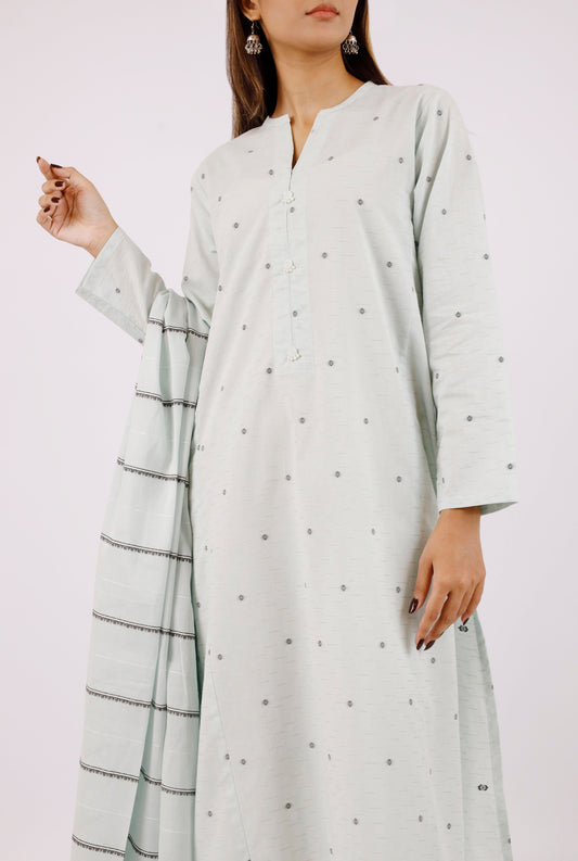 Cotton Jacquard Embroidered Stitched 2 Piece (Shirt/Dupatta)