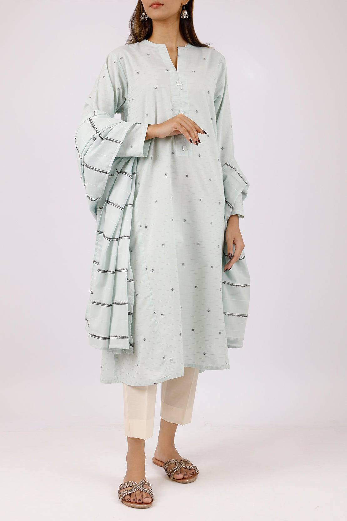 Cotton Jacquard Embroidered Stitched 2 Piece (Shirt/Dupatta)
