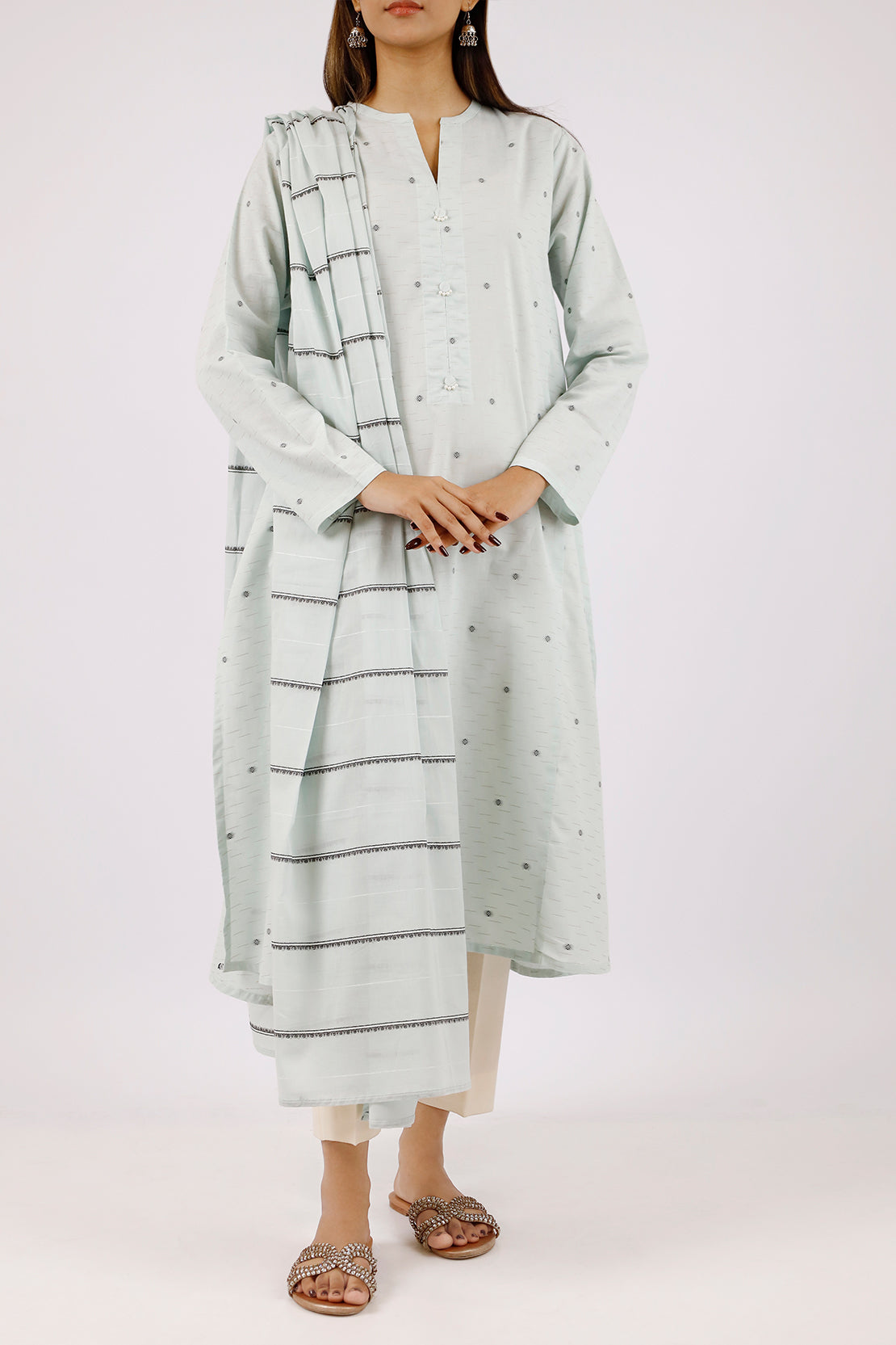 Cotton Jacquard Embroidered Stitched 2 Piece (Shirt/Dupatta)