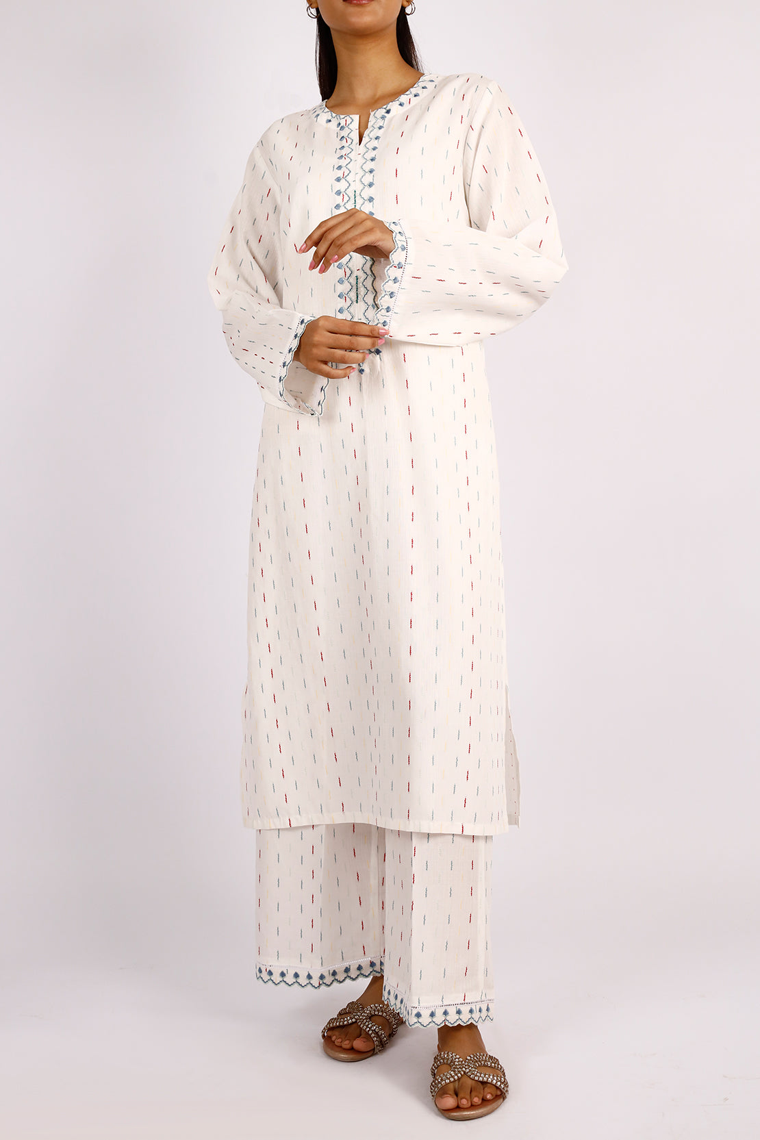 Embroidered Cotton Jacquard Stitched 2 Piece (Shirt/Trouser)