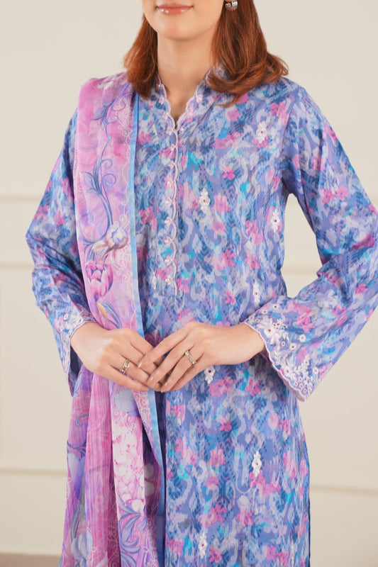 Printed Embroidered Cotton Jacquard Stitched 3 Piece