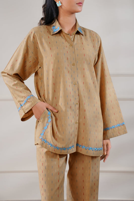 Embroidered Cotton Jacquard Stitched 2 Piece (Shirt/Trouser)