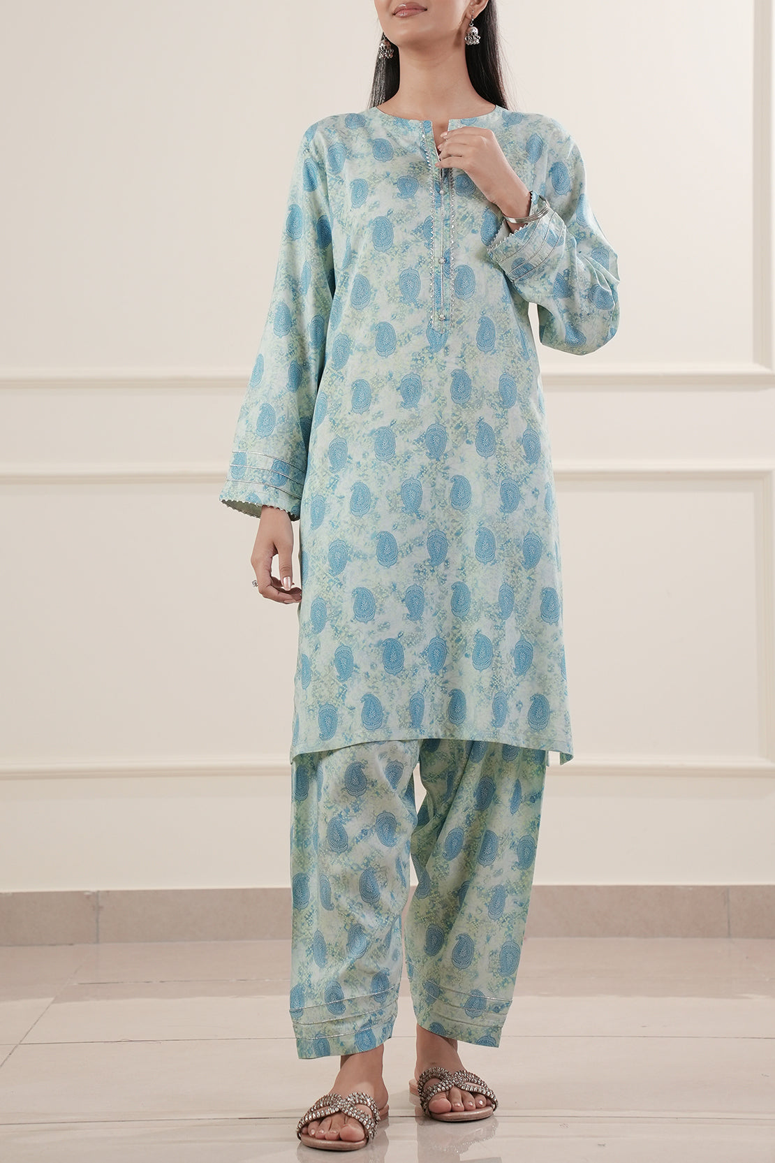 Printed Slub Cotton Stitched Shirt