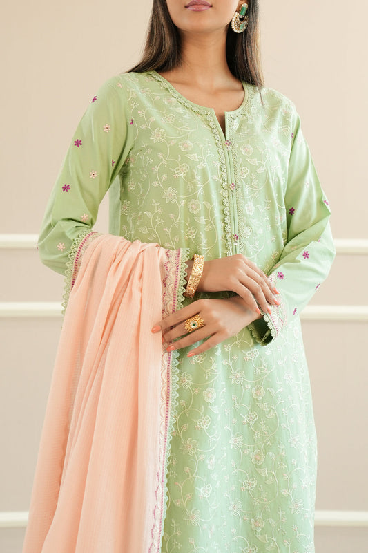 Unstitched Embroidered Cambric 3 Piece With Chiffon Dupatta