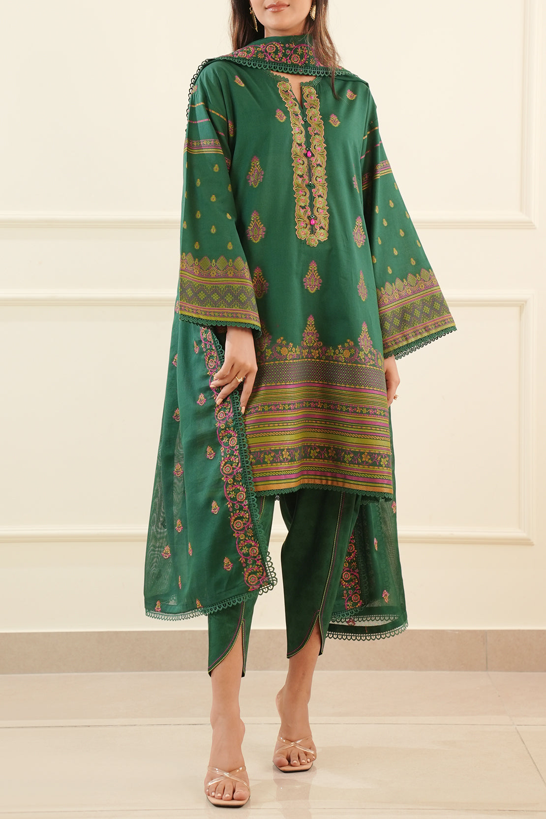 Unstitched Embroidered Jacquard Cotton 3 Piece