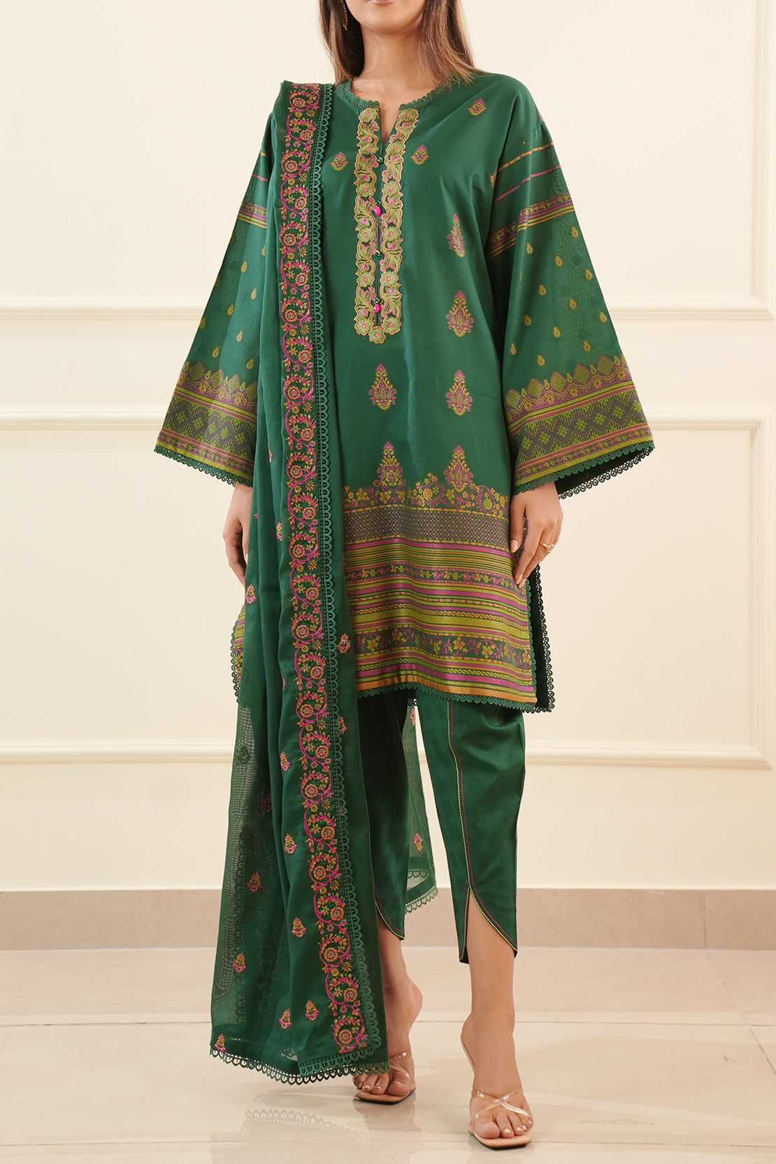 Unstitched Embroidered Jacquard Cotton 3 Piece