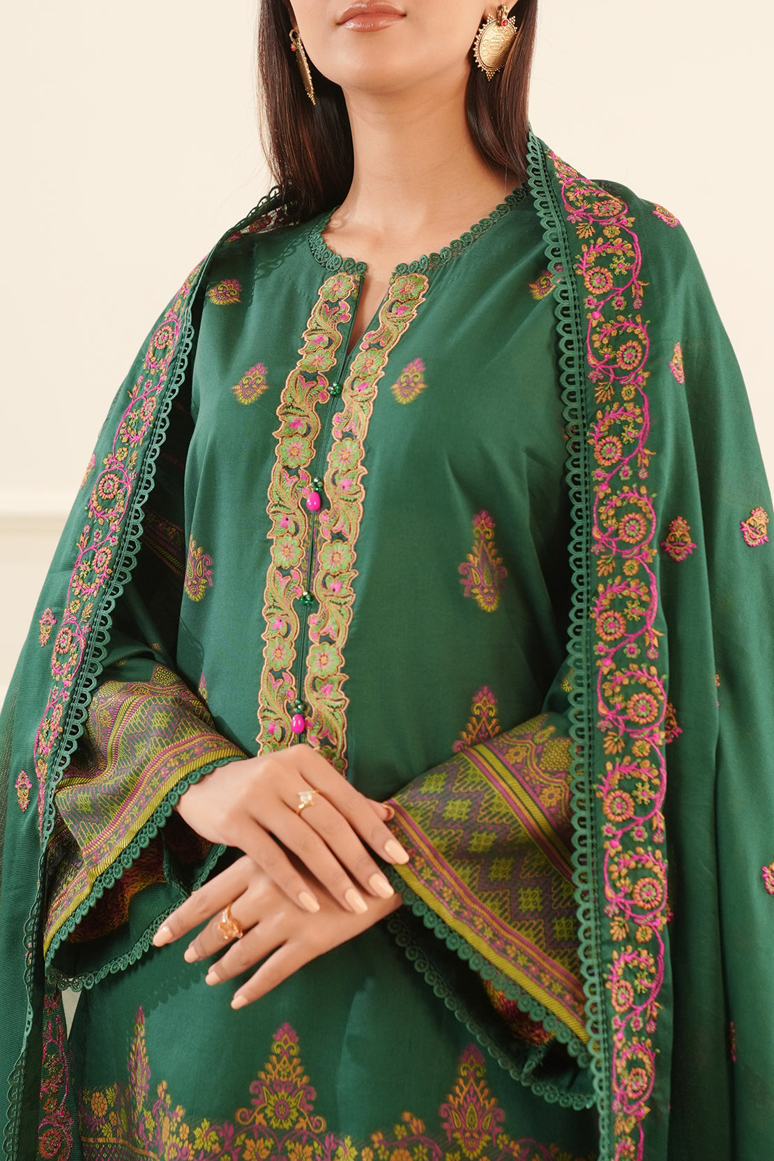 Unstitched Embroidered Jacquard Cotton 3 Piece